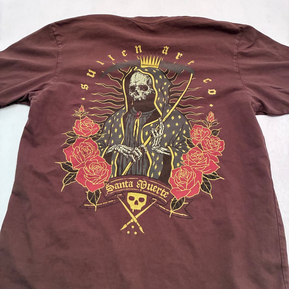Sullen Art Collective Santa Muerte T-Shirt Mens Large Brown Tattoo Art Rose